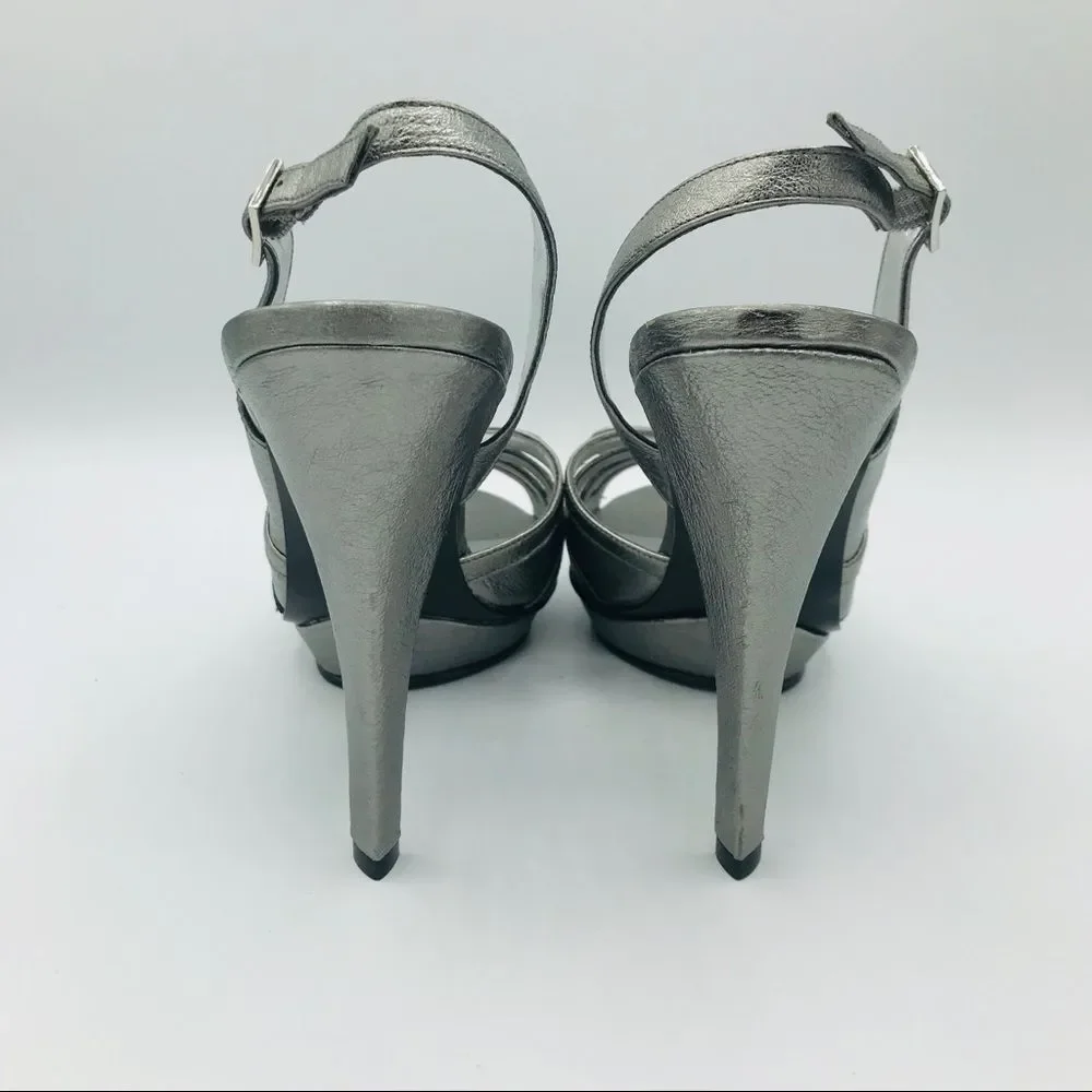 NEW CALVIN KLEIN SILVER LEATHER SLINGBACKS - Picture 8 of 10